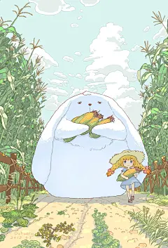 #兔幾 烤玉米的第一步 - oO大黄Oo的插画