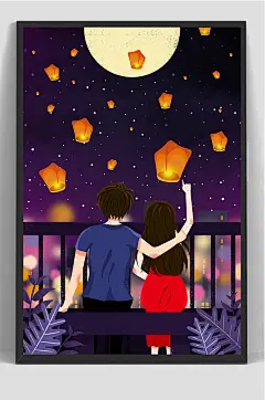 唯美七夕节情人节手绘插画-众图网
