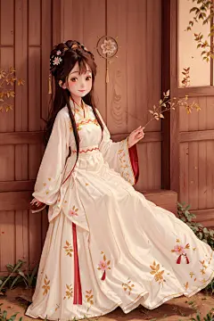 手绘民族古风美女汉服女生人物插画
