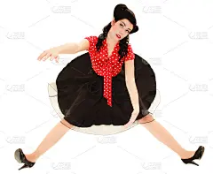 复古。海报女郎像木偶一样风格化