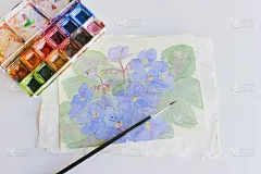 水彩花卉绘画用油漆和画笔