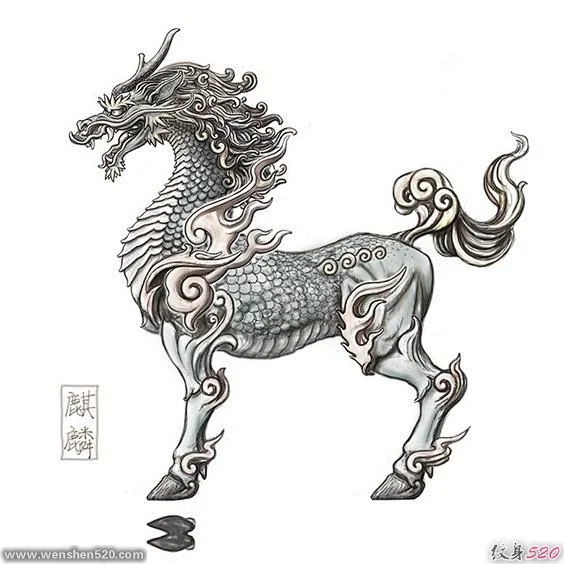 多款帅气的麒麟纹身图案手稿素材图5-花瓣网