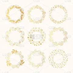 一套手绘的金松与锥形，槲寄生和冬青，星星和雪花框架。圣诞假日花金针叶花环装饰。病媒孤立常绿分枝边界。