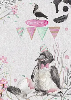 精美森系动植物小鸟戴帽素材