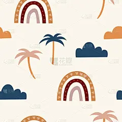 彩虹无缝图案背景。彩虹布纺织品印花，婴儿关，托儿所壁纸，儿童商店包装纸等。