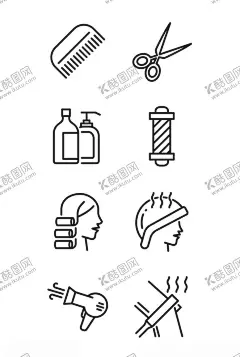 美发矢量线描插画 【酷图网】线描插画,美发插画,美发元素,扁平风图标,图标设计,图标元素,矢量元素,元素设计