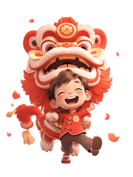 潮国创意新年舞狮的3D人物卡通