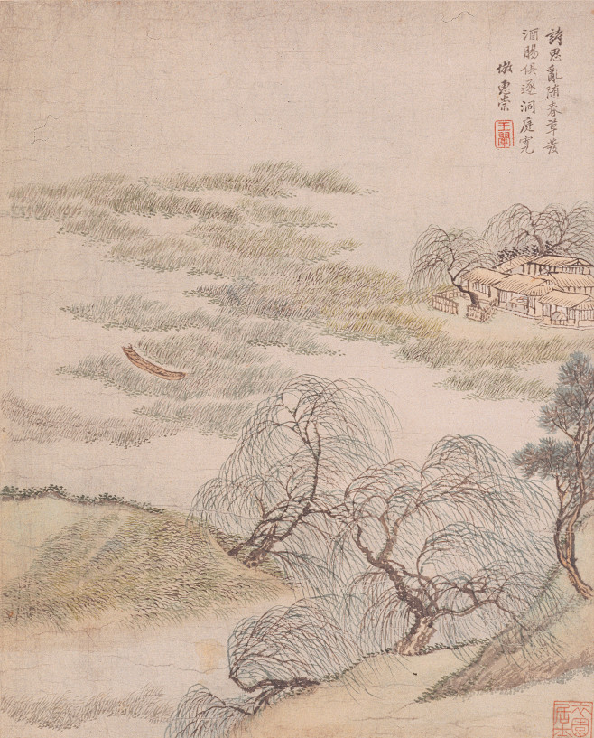 王翚——上博藏《仿古山水册》之二【诗思乱随春草发，酒肠俱逐洞庭宽。仿惠崇】山水 册页高清欣赏 | 清|王翚(1632-1717)字石谷，号耕烟 ...