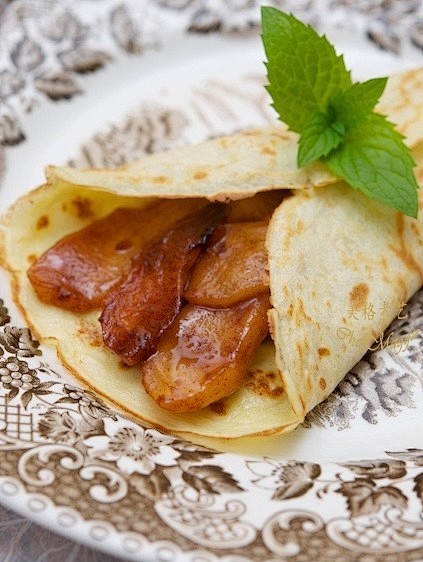 苹果馅薄饼Apple Crepes--早...