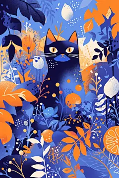 猫咪卡通设计小黑猫插画素材