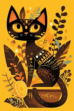 简约宠物猫咪狗狗卡通插画
