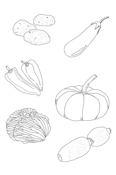 手绘插画土豆青椒白莲藕蔬菜线稿免扣元素-众图网