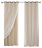 Gathered Tulle Sheer and Blackout 4-Piece Curtain Set, Beige, 84" contemporary-curtains