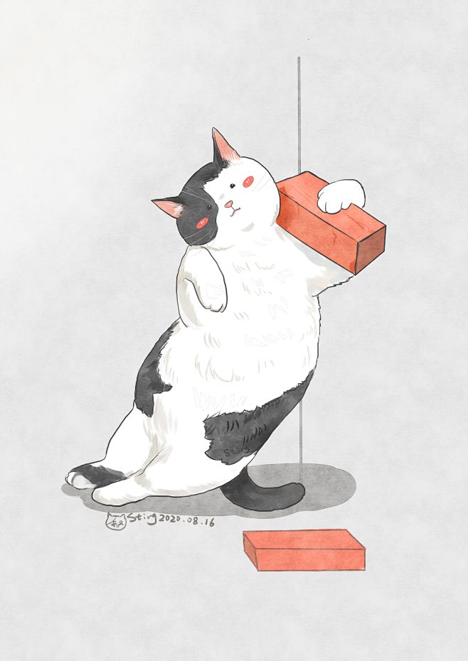 一只叫墨子的猫 猫咪 水彩 插画 @梁家...