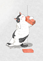 一只叫墨子的猫 猫咪 水彩 插画 @梁家大叔《搬砖工阿墨》