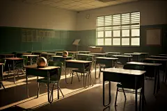 课堂教室课桌椅场景摄影图