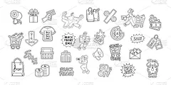 设置对象商店绘制促销矢量插图