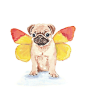 Pug Watercolor PRINT - Butterfly Wings, Funny Painting, Dog Illustration, 8x10 Art Print