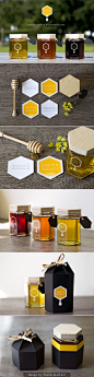 Shifa Honey packaging and logo design. I love the hexagon jars for honey packaging. It just makes sense.: 