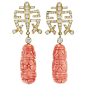 Lot 369 – Pair of Gold, Diamond and Carved Coral Pendant-Earrings
