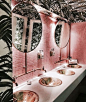 pink and tropical bathroom