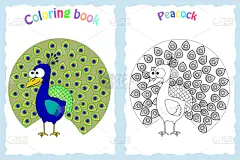 儿童,幼儿园学童,图画书页,哺乳纲,自然美,动物,鸟类,孔雀,绘制,着色
