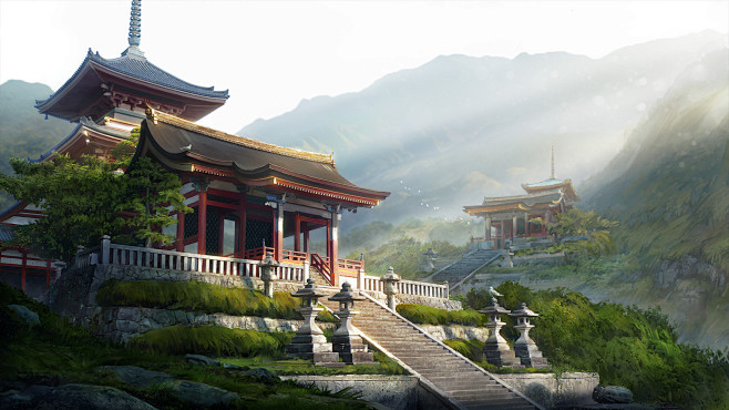 中国风场景气氛图古风山水建筑武侠仙侠CG...