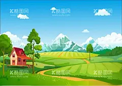 卡通背景  - 源文件下载【酷图网】卡通背景,卡通风景,风景,蓝天白云,手绘风景,儿童插画,卡通插画,背景插画,绿色背景,儿童风格背景,卡通树,卡通花,草地,蓝天,云朵,卡通云朵