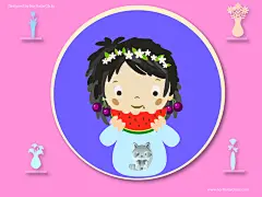 Created this nice and cute little girl enjoying watermelon.
