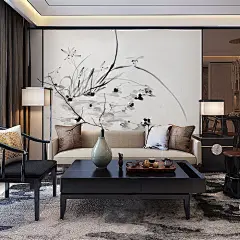 新中式水墨兰花留白禅意茶室家居背景墙壁画壁纸定制来图定制-淘宝网
