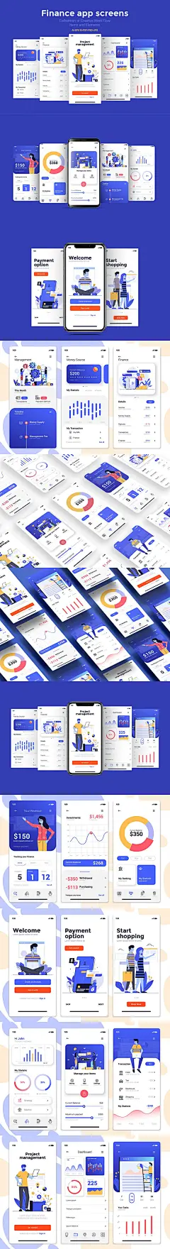 15个财务应用程序屏幕banner海报着陆页插画设计模板APP UI KITS