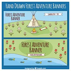 (源站可下源文件)手绘露营地横幅/Hand drawn campsite banners 