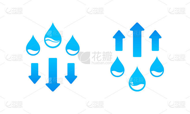 湿度水平上下图标。水的循环。矢量在孤立的白色背景。每股收益10