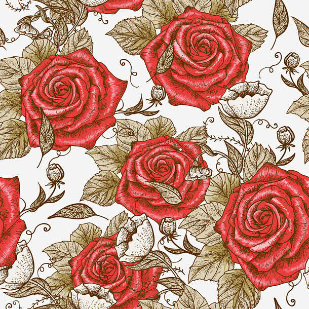复古玫瑰花图案矢量图高清素材 底纹 红色...
