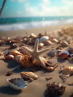热带海滩度假贝壳和海星壁纸