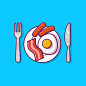 香肠，培根，煎蛋，早餐，西餐刀叉，卡通矢量图插画矢量图素材