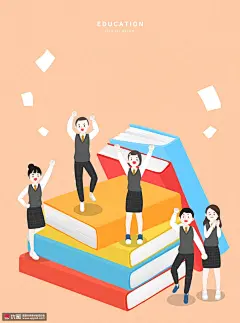 伙伴同学校园生活彩色手绘校园插画 教育文化 学校生活