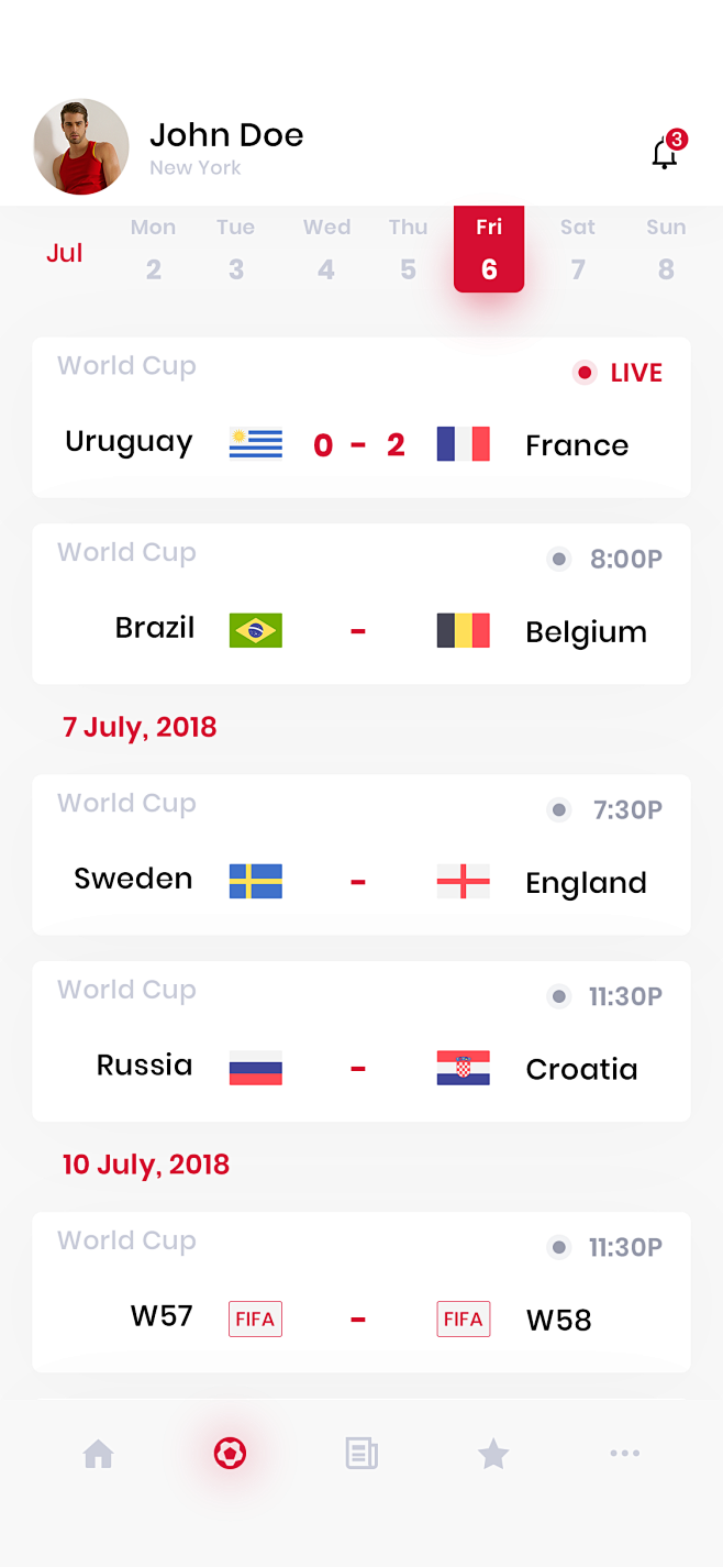 足球比赛应用UI设计作品app界面个人中...