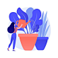 为植物盆栽浇水插画矢量图设计素材