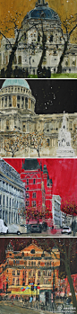 唐亮钢笔画：#每日欣赏#送上一组 Susan Brown 英国画家创作的水彩【欧洲建筑】.