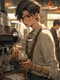 Midjourney｜帅气咖啡师