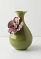 沙仑的玫瑰镶嵌橄榄绿陶瓷装饰花瓶