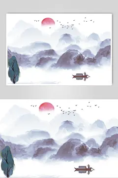 精美水墨风山水插画-众图网