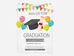 三角彩旗气球派对邀请函高清素材 三角彩旗 毕业派对 气球束 派对邀请函 矢量素材 免抠png 设计图片 免费下载