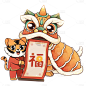 可爱的虎年老虎舞狮手绘元素