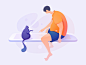 Flying Time mobile man cat fly ui ux color illustration