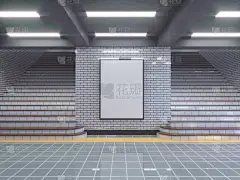大海报在地铁站3d 插图空间, 车站, 地铁, 模板, 三, 地下, 上, 墙, 白色  