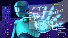 手绘蓝色时尚创意高端VR科技眼镜插画