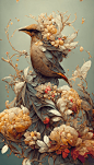 ethereal Bohemian Waxwing bird, Bombycilla garrulus