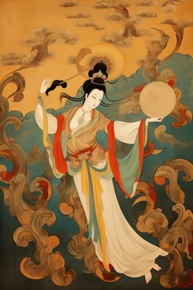 女性仙女神话敦煌飞天风格插画-花瓣网